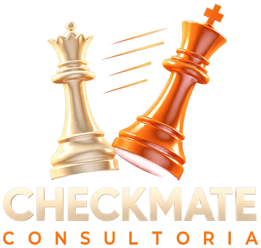 CheckMate Consultoria: dama marfim e rei laranja tombando, xeque-mate